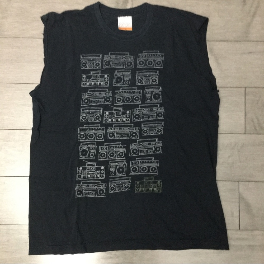 VINTAGE UBIQUITY (HAND CUT) SLEEVELESS T SHIRT - SIZE LARGE (BOOM BOX PRINT)